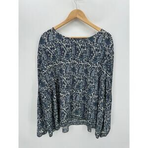 Max Studio Top Women 3X Blue Floral Pleated Country Feminine Cottagecore Chic